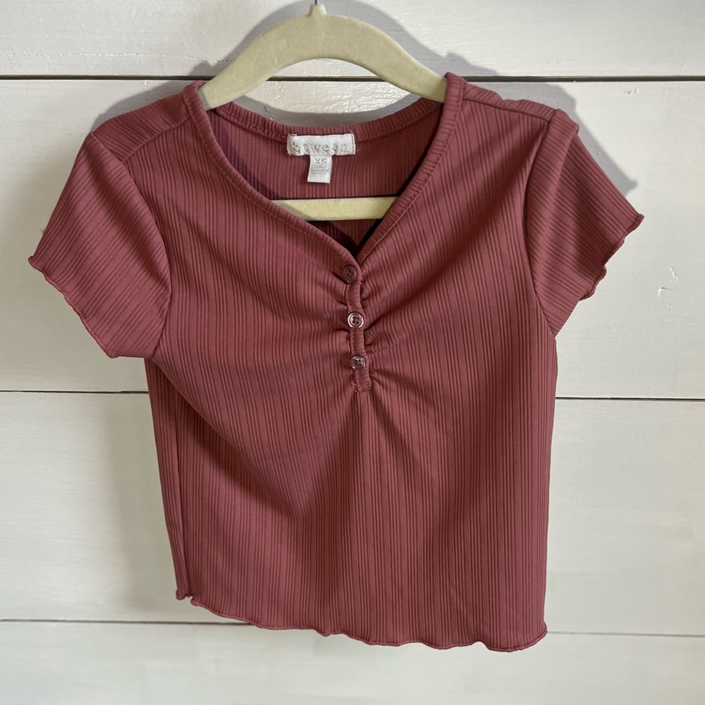 Btween Girls Ribbed Button-Front Top - Picture 1 of 3